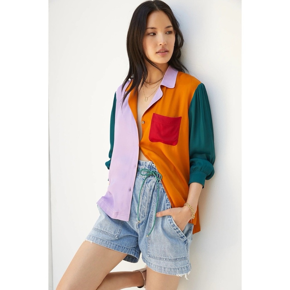ANTHROPOLOGIE FARM RIO
 Puff-Sleeved Button-down Shirt